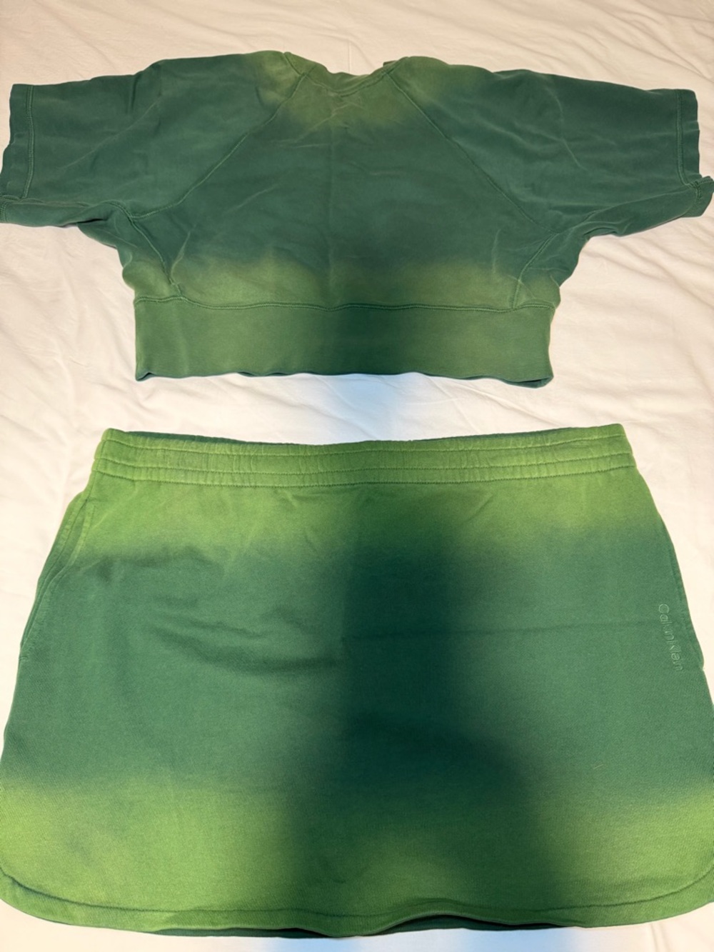 Calvin Klein Green Dip-Dye Crop Sweatshirt and Skirt Set